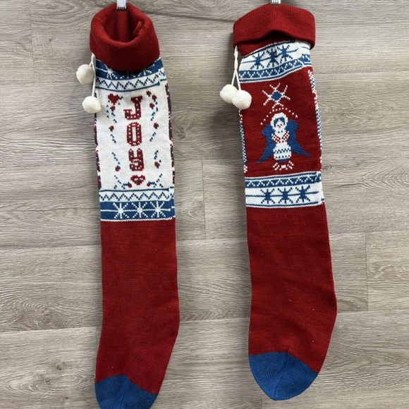 Two Red White Blue Christmas STOCKING Knitted Angels Joy Long Cute! - Picture 11 of 11